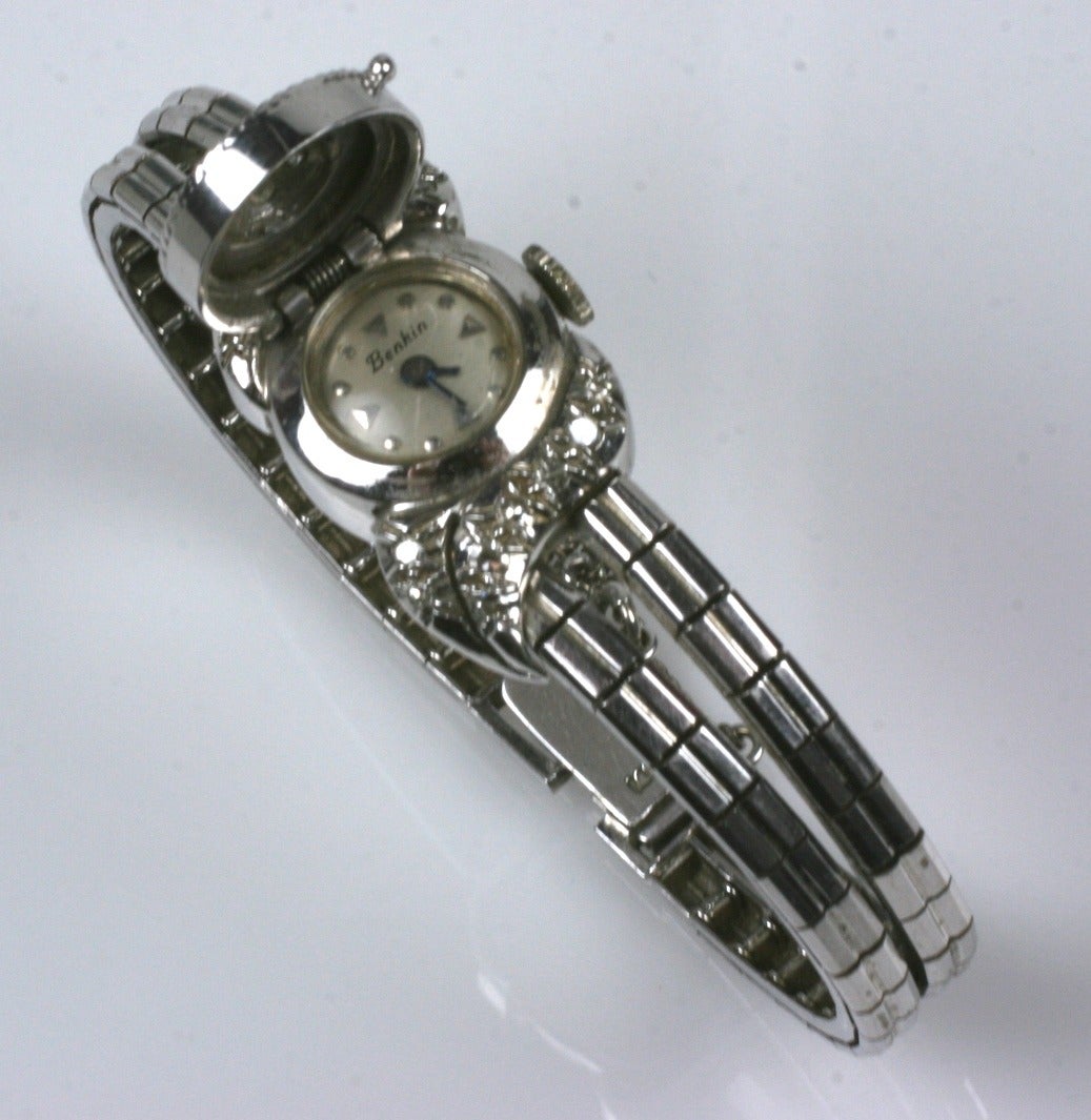 Round Cut Benkin Ladies White Gold Diamond Bracelet Wristwatch For Sale