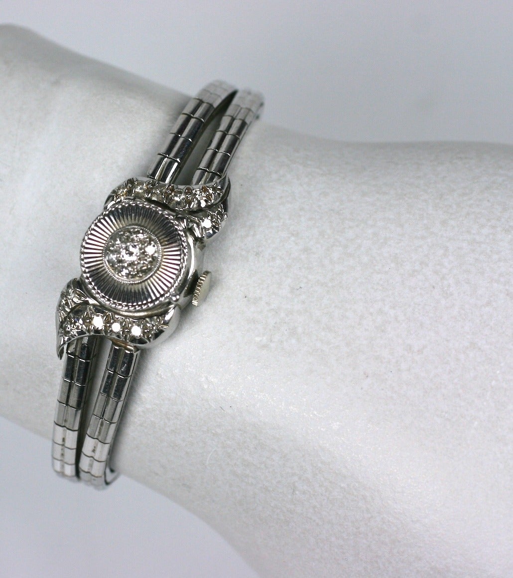 Benkin Ladies White Gold Diamond Bracelet Wristwatch For Sale 2