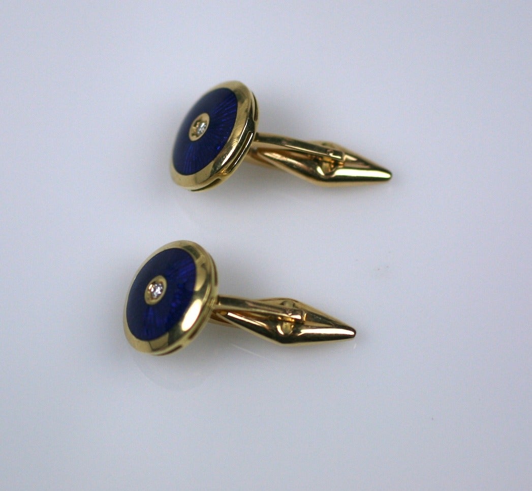 Enamel Diamond Gold Cufflinks In Excellent Condition For Sale In Riverdale, NY