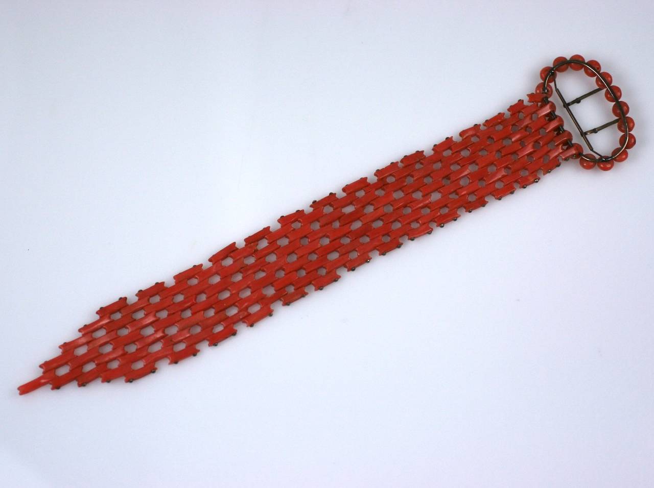 Victorian Coral Gold Link Buckle Bracelet In Excellent Condition In Riverdale, NY