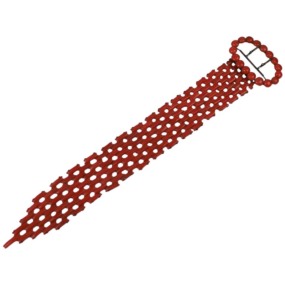 Victorian Coral Gold Link Buckle Bracelet