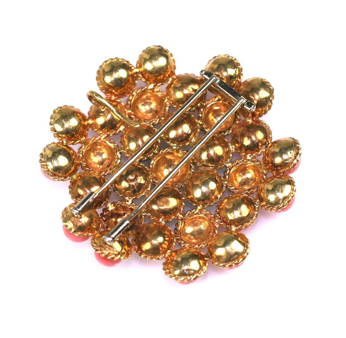 Bead Coral Amethyst Gold Textured Clip, attributed Van Cleef For Sale