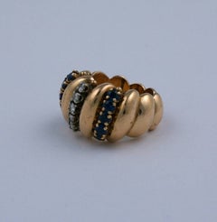 French Retro Diamond and Sapphire Cocktail Ring