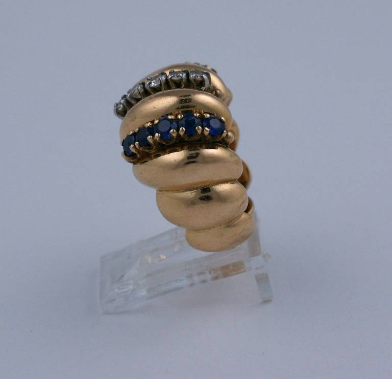 Women's French Retro Diamond and Sapphire Cocktail Ring For Sale