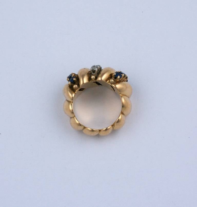 French Retro Diamond and Sapphire Cocktail Ring For Sale 2