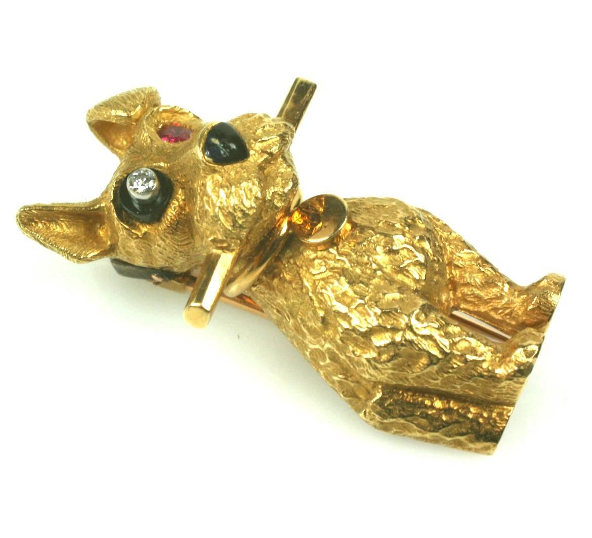 Cartier Charming Onyx Diamond Ruby Gold Terrier Clip In Excellent Condition For Sale In Riverdale, NY