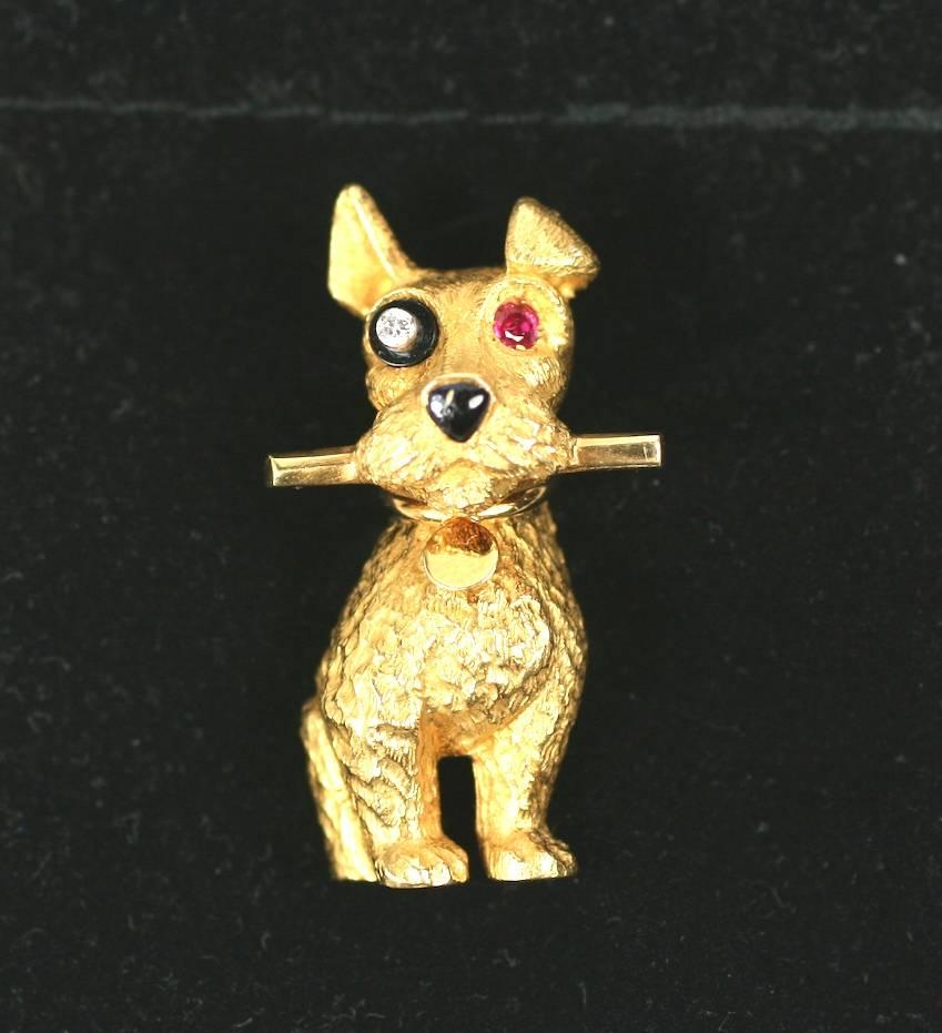 Cartier Charmant clip terrier en or, onyx, diamants et rubis Unisexe en vente