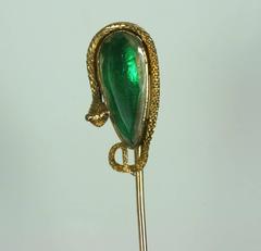 Unusual Victorian Rock Crystal Gold Snake Stickpin