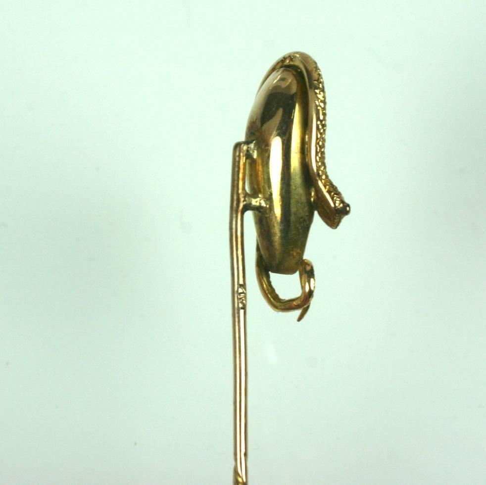 Women's or Men's Unusual Victorian Rock Crystal Gold Snake Stickpin For Sale