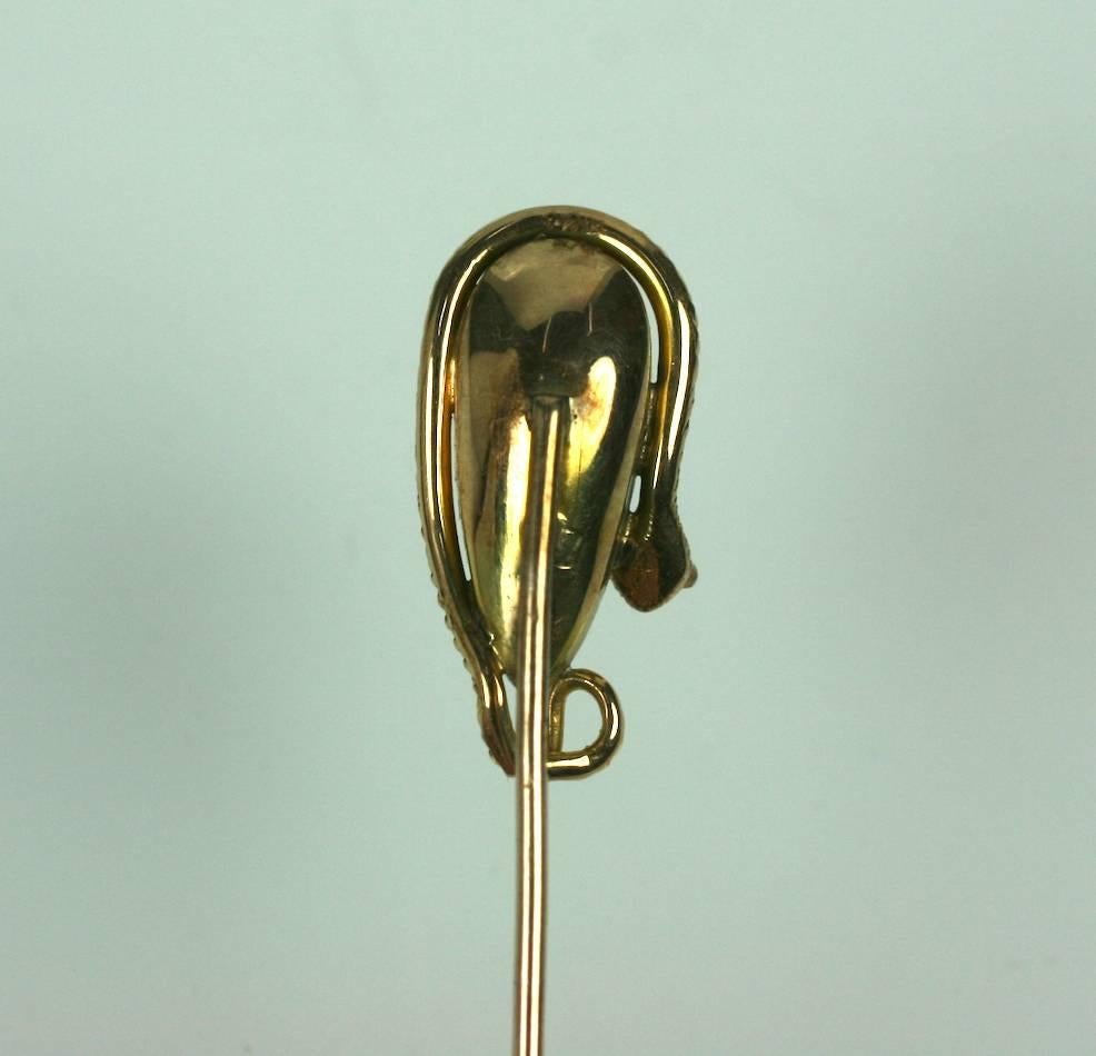 Unusual Victorian Rock Crystal Gold Snake Stickpin For Sale 1