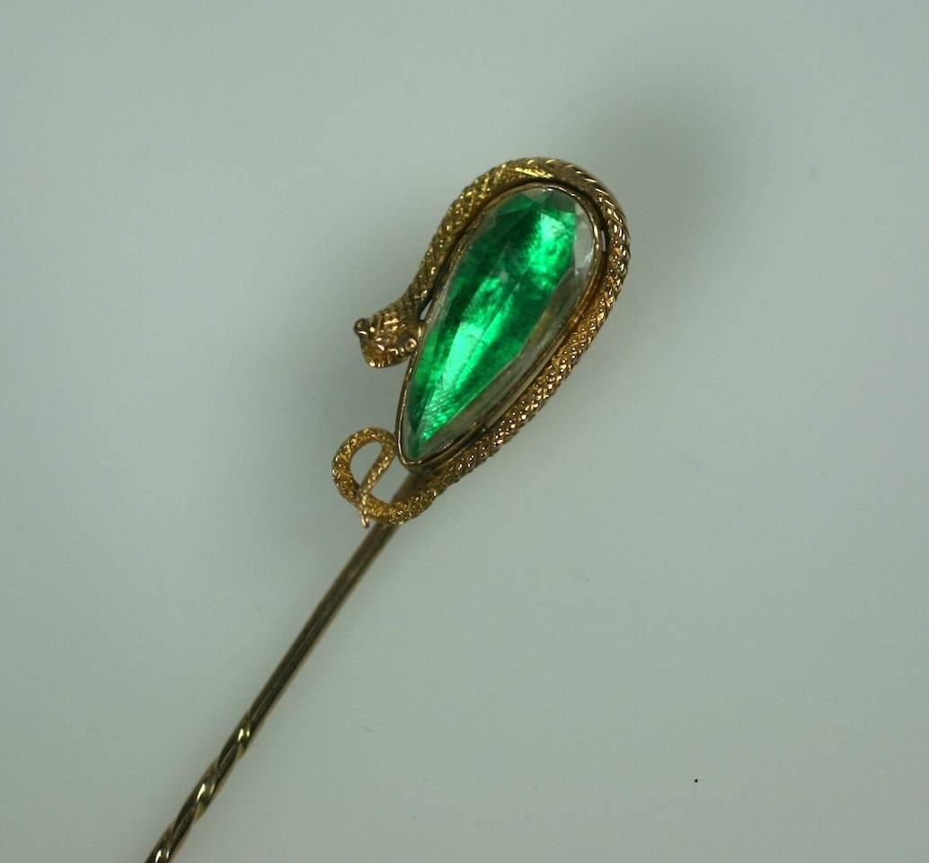 Unusual Victorian Rock Crystal Gold Snake Stickpin In Excellent Condition For Sale In Riverdale, NY