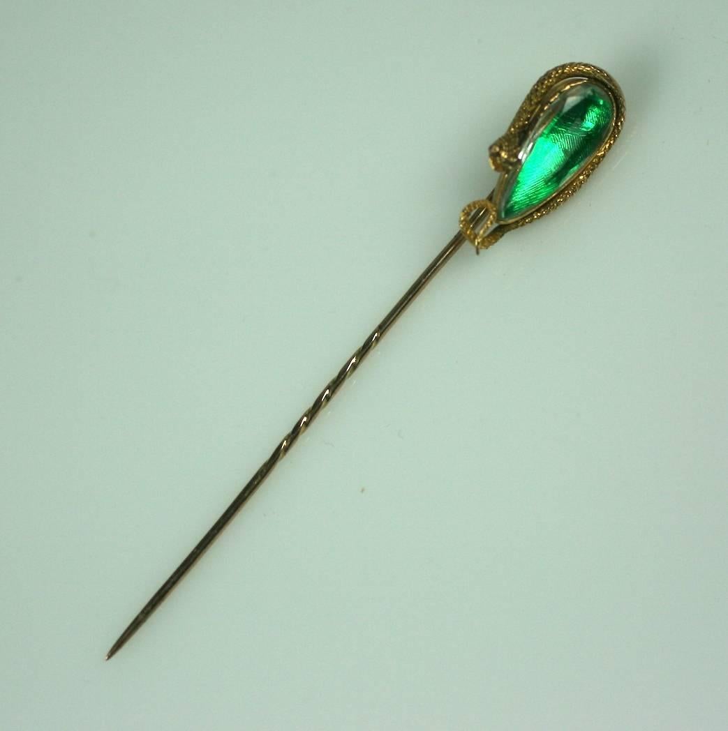 Unusual Victorian Rock Crystal Gold Snake Stickpin For Sale 2
