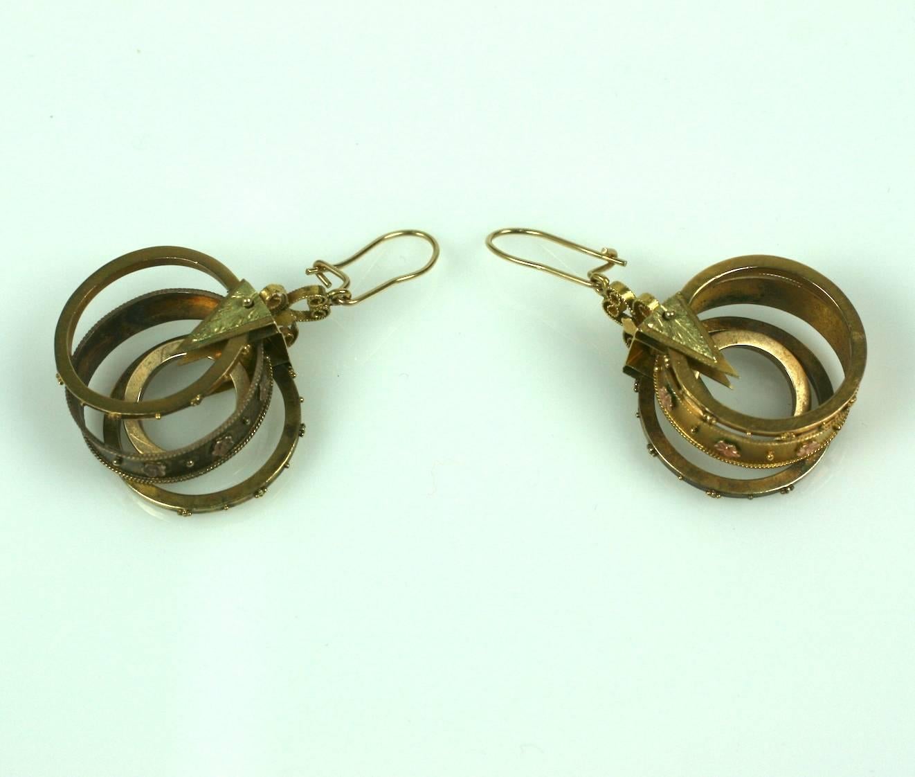 Unusual Gold Victorian Revivalist Earrings In Excellent Condition For Sale In Riverdale, NY