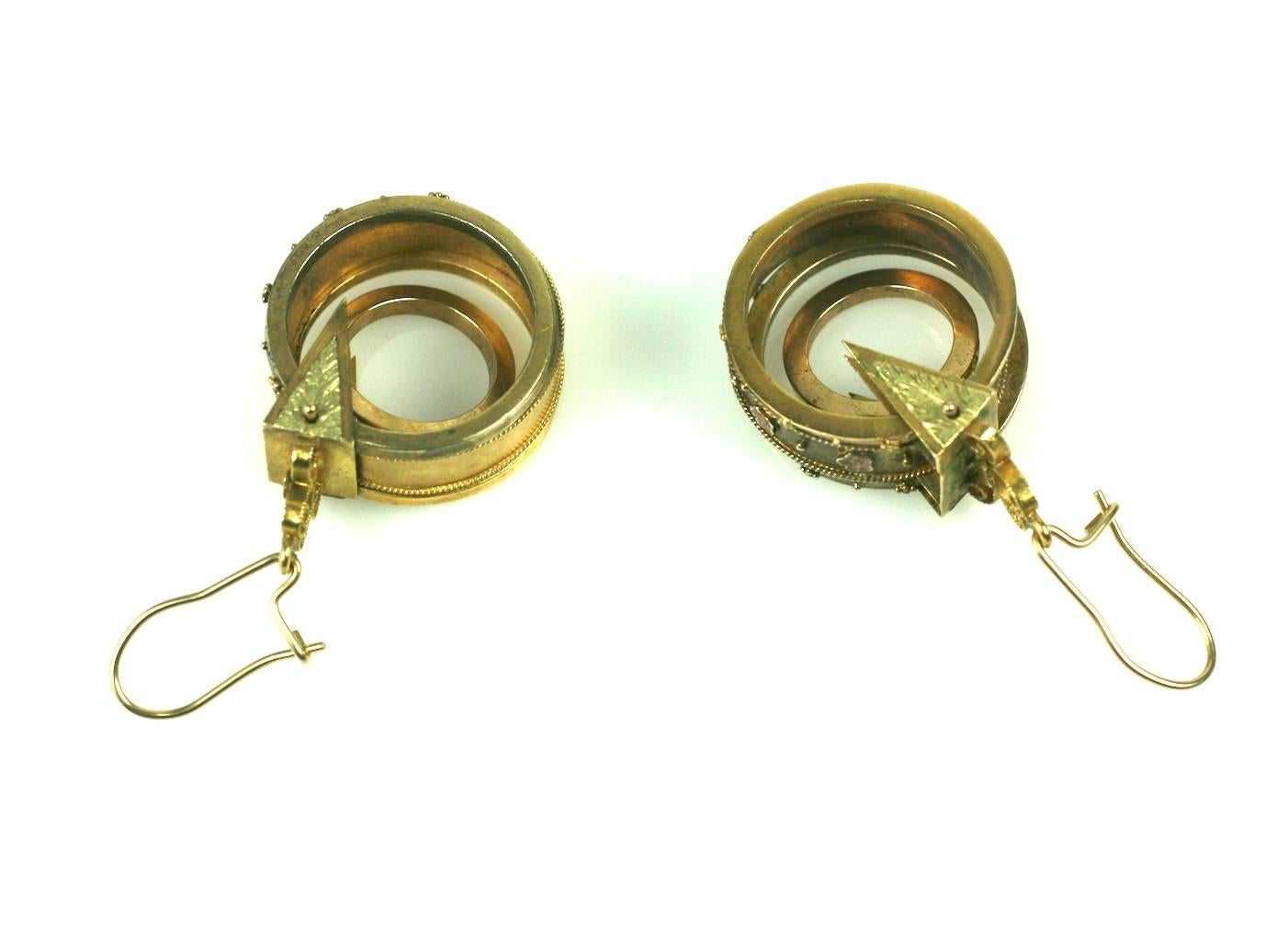 High Victorian Unusual Gold Victorian Revivalist Earrings For Sale