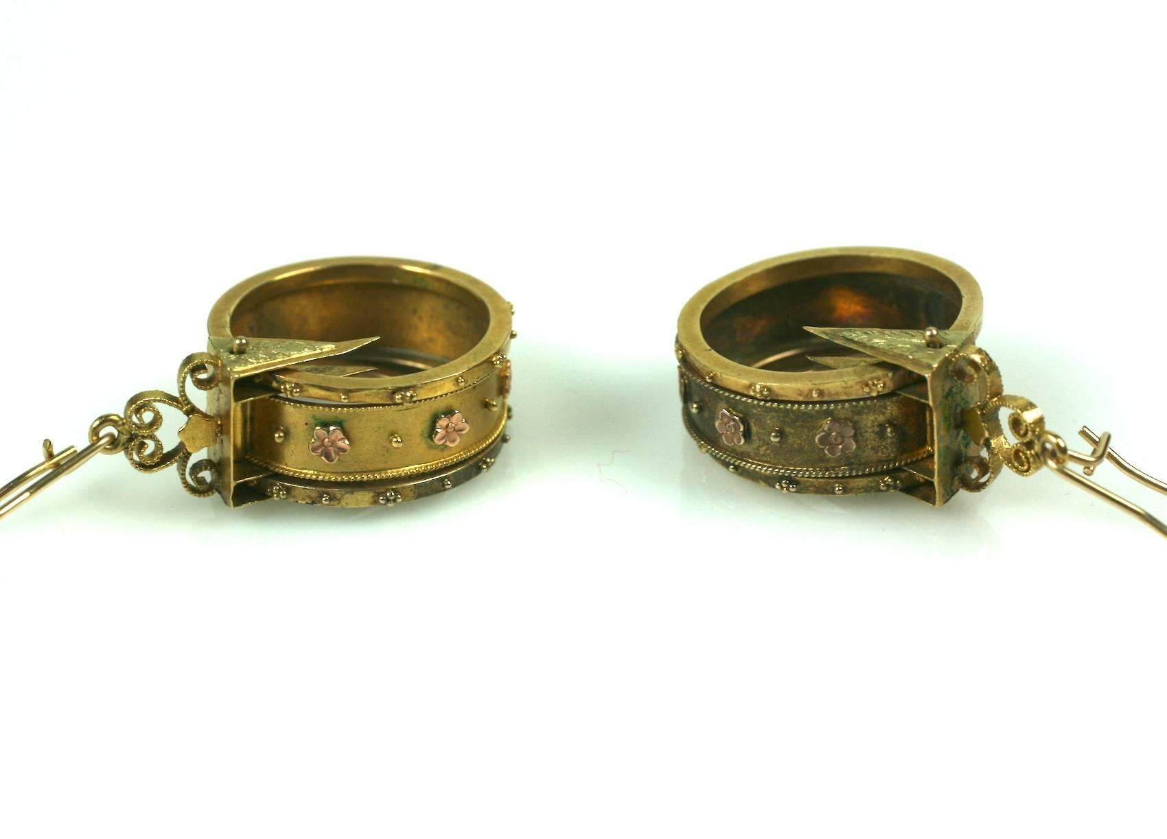 Women's Unusual Gold Victorian Revivalist Earrings For Sale