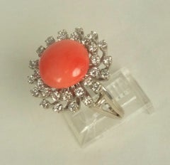 Mid Century Coral and Diamond Starburst Ring