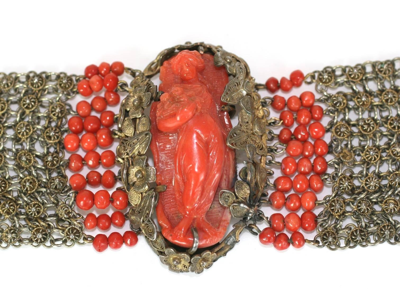 Women's or Men's Elaborate Victorian Coral Bracelet For Sale