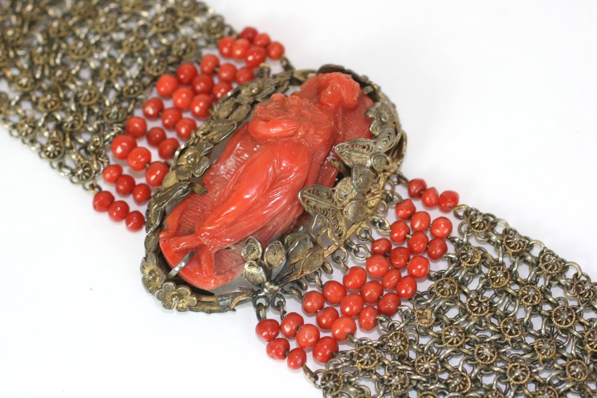 Elaborate Victorian Coral Bracelet In Good Condition For Sale In Riverdale, NY