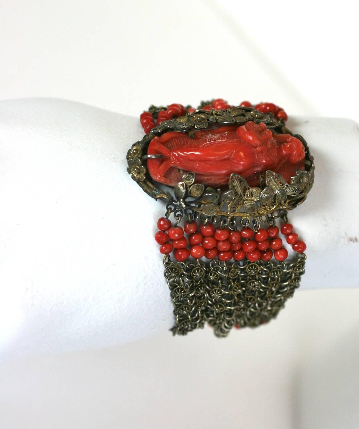 Elaborate Victorian Coral Bracelet For Sale 5