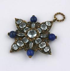 Georgian Aquamarine Lapis Cannetille Pendant Brooch