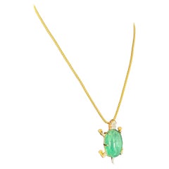 Colombian Green Emerald Turtle Pendant Necklace