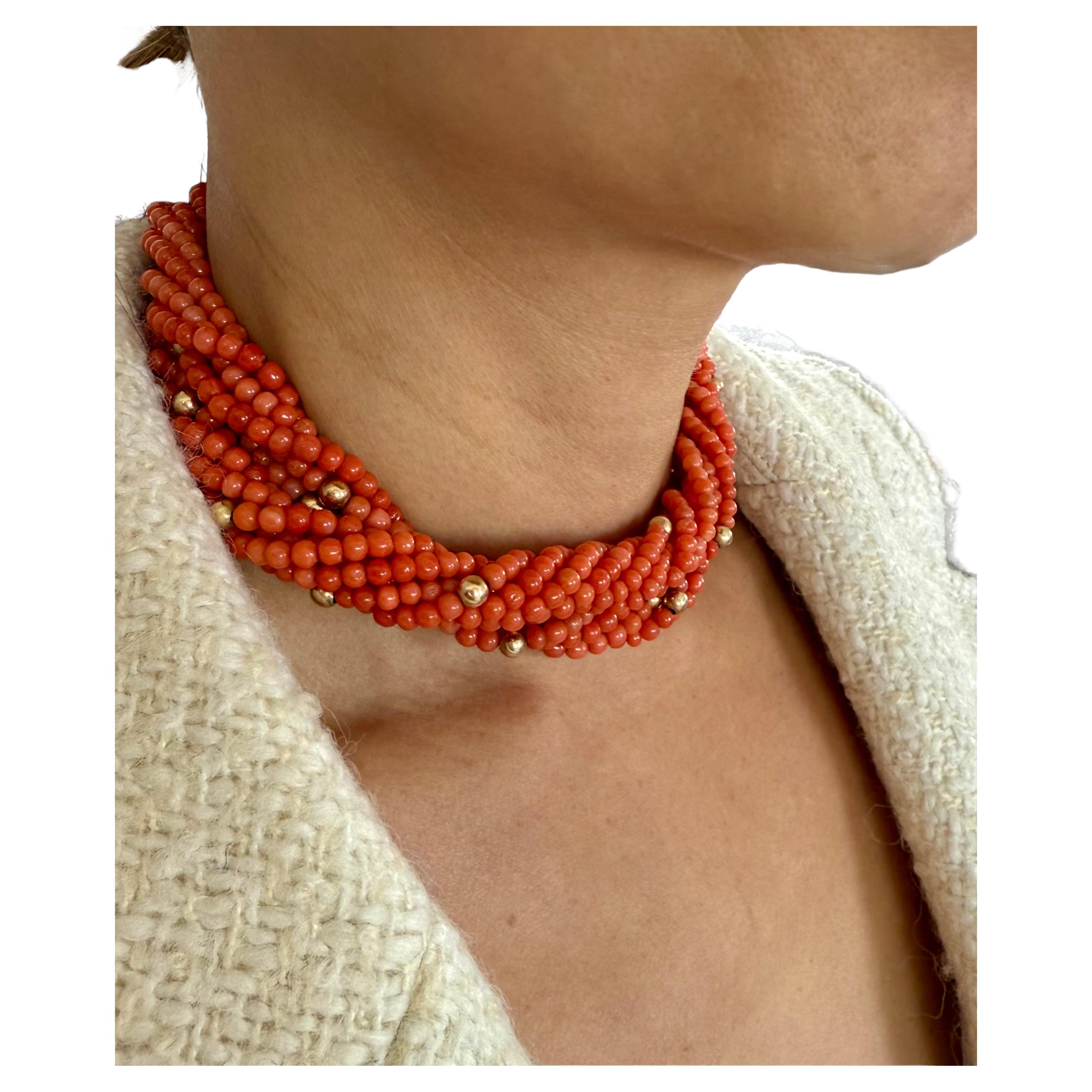 Van Cleef and Arpels  Coral Bead Necklace Yellow Gold