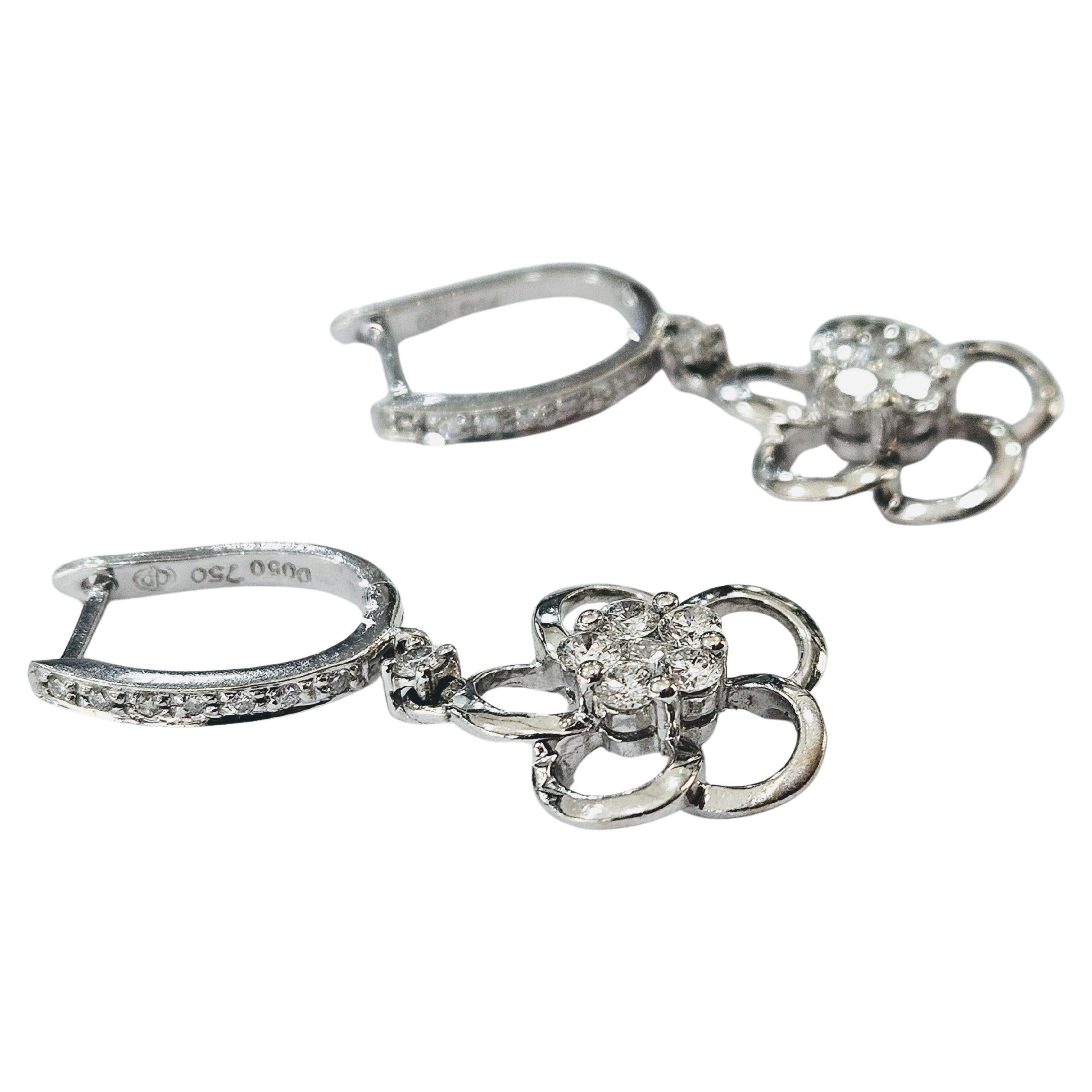 Women's or Men's Contemporary Earrings  Design Diamonds in 18k White Gold For Sale