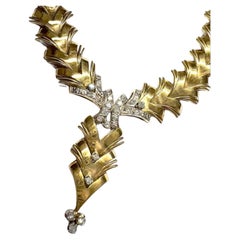 Retro Spiga Design with Diamonds 18k Yellow Gold Necklace