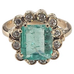 Bague Cluster Emeraude Naturelle Colombie 2.20 carat Diamant or jaune 18 kts