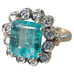 Cluster Ring Natural Emerald Colombia 2.20 carat Diamond yellow gold 18 kts