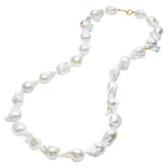 18K Chinese Freshwater White Fancy Freeform Pearl Necklace by Paula Crevoshay