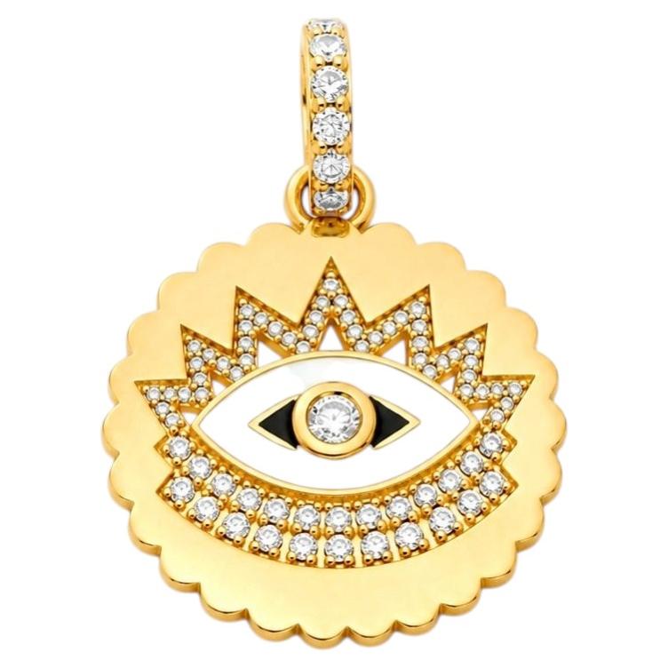 20K Yellow Gold Scalloped Evil Eye Pendant with Diamonds & Enamel by Buddha Mama