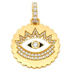 Anhänger aus 20K Gelbgold in Muschelform mit „Evil Eye“-Motiv, Diamanten und Emaille von Buddha Mama