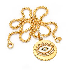 20K Yellow Gold Scalloped Evil Eye Pendant with Diamonds & Enamel by Buddha Mama