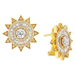 20K Yellow Gold & Diamond Sun Omega Earrings by Buddha Mama
