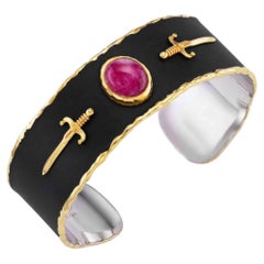 22K and 18K Yellow Gold, Silver & Ruby Bracelet by Victor Velyan