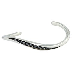 Timo Krapf Sterling Silver Wave Black Diamond Cuff Bracelet Handcrafted Luxury
