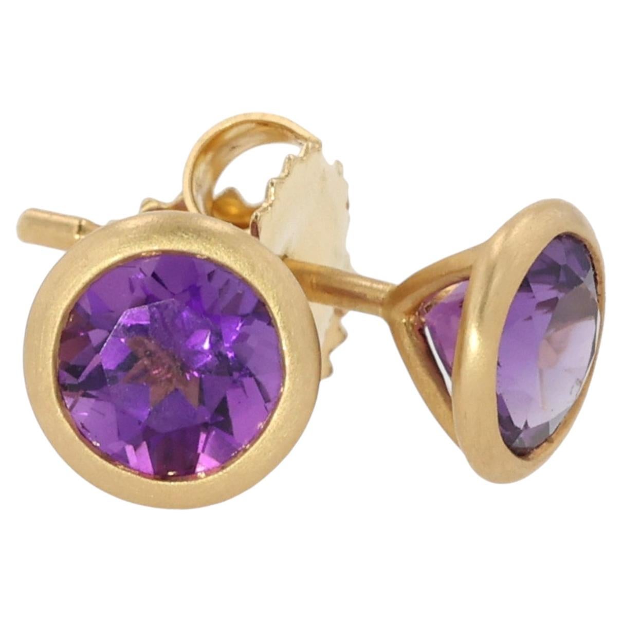 Kimberly Collins 18K Yellow Gold Bezel-Set Round Amethyst Stud Earrings