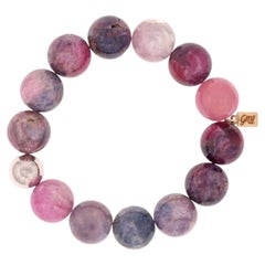 Greenland Rubies Heated Pink & Blue Sapphire 14mm Beaded Stretch Bracelet