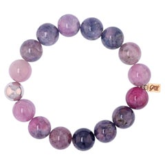 Greenland Rubies Pink & Blue Heated Sapphire 13mm Beaded Stretch Bracelet