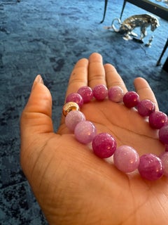 Greenland Rubies Pink Sapphire 12mm Beaded Stretch Bracelet