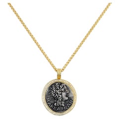 Jorge Adeler 18K Yellow Gold Alexander the Great Ancient Coin & Diamond Pendant