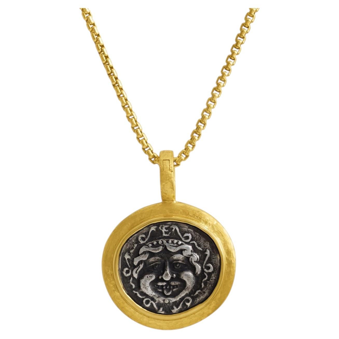 Pre-owned Jorge Adeler 18k Yellow Gold Ancient Medusa Coin Pendant