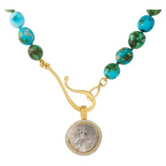 Jorge Adeler 18K Yellow Gold Ancient Taras Coin & Diamond Pendant