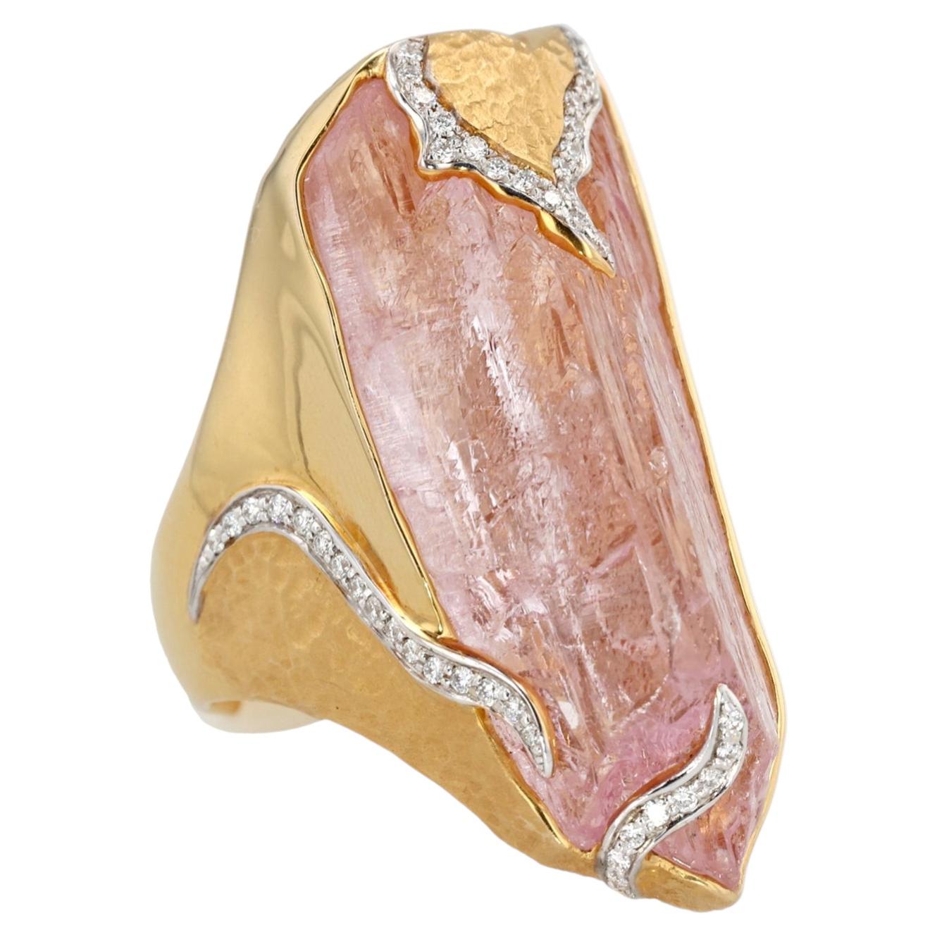 Pre-owned Jorge Adeler 18k Yellow Gold Raw Kunzite & Diamond Ring