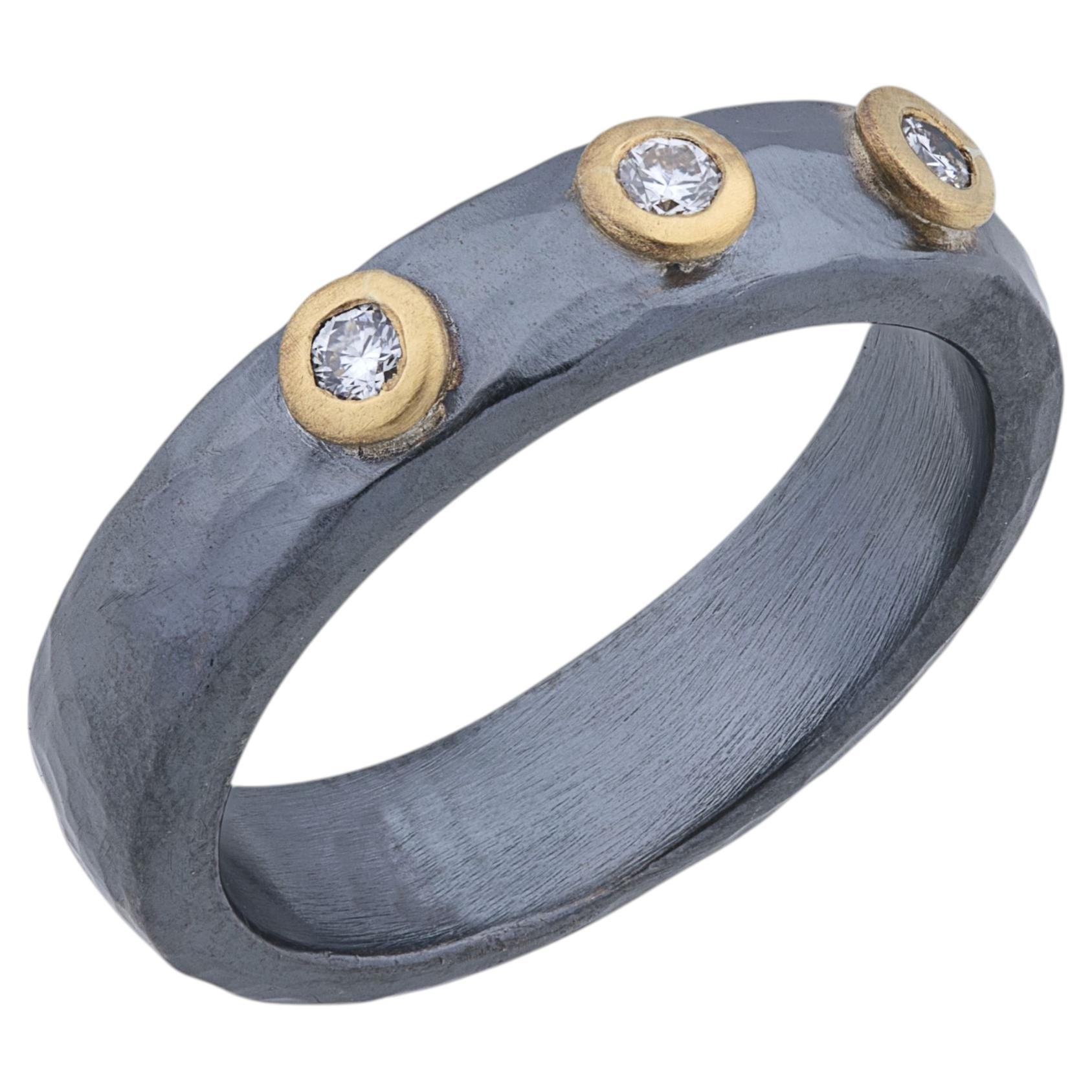 Lika Behar Oxidized Sterling Silver & 24K Gold Stockholm Diamond Ring For Sale