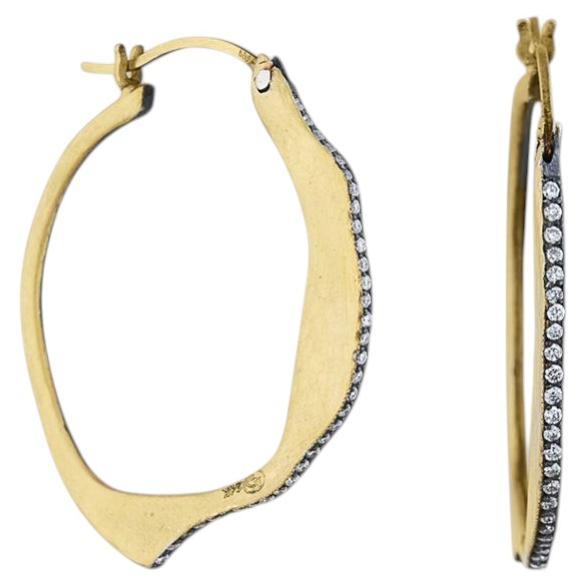 Lika Behar 24K Gold & Oxidized Silver “Kiki” Earrings with 0.36ctw Pave Diamonds For Sale