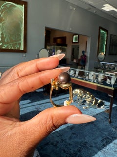 Misani 18K Yellow Gold Tahitian Pearl & Diamond Ring  Luxury Designer Pearl