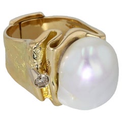Bague Misani en or jaune 18 carats, avec perle et diamants Bague en perles élégante de créateur