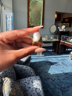 Misani 18K Yellow Gold Pearl & Diamond Ring  Elegant Designer Pearl Ring